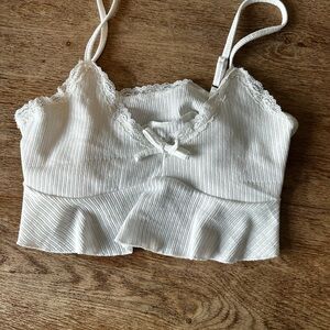 White Lace Trim Crop Top